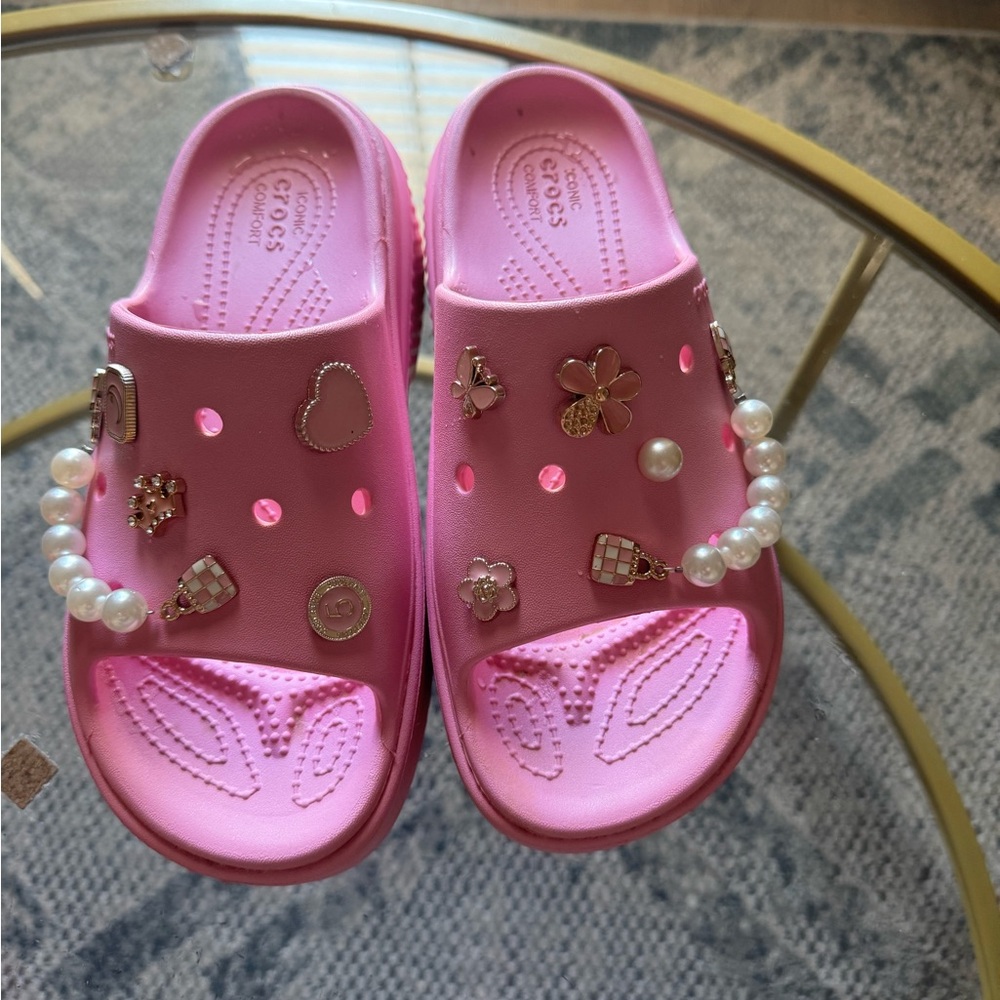 CROCS  Pink Platform Sandals with Charms